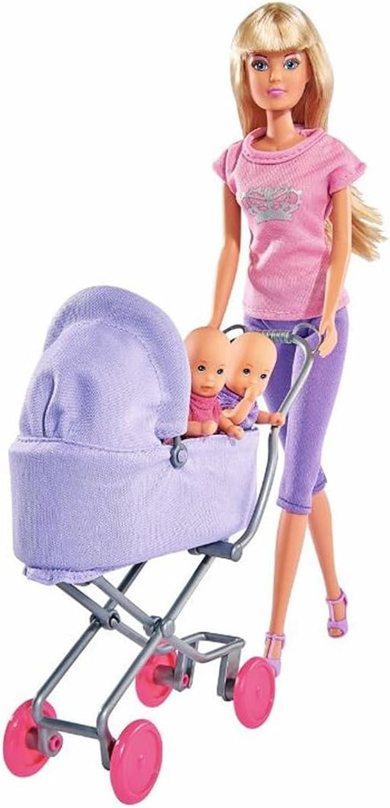 Simba Steffi Love Sunshine Twins – panenka s dvojčaty a kočárkem, včetně doplňků, jako jsou lahvičky a hračky, varianta pro 2 panenky, sada panenek pro děti od 3 let