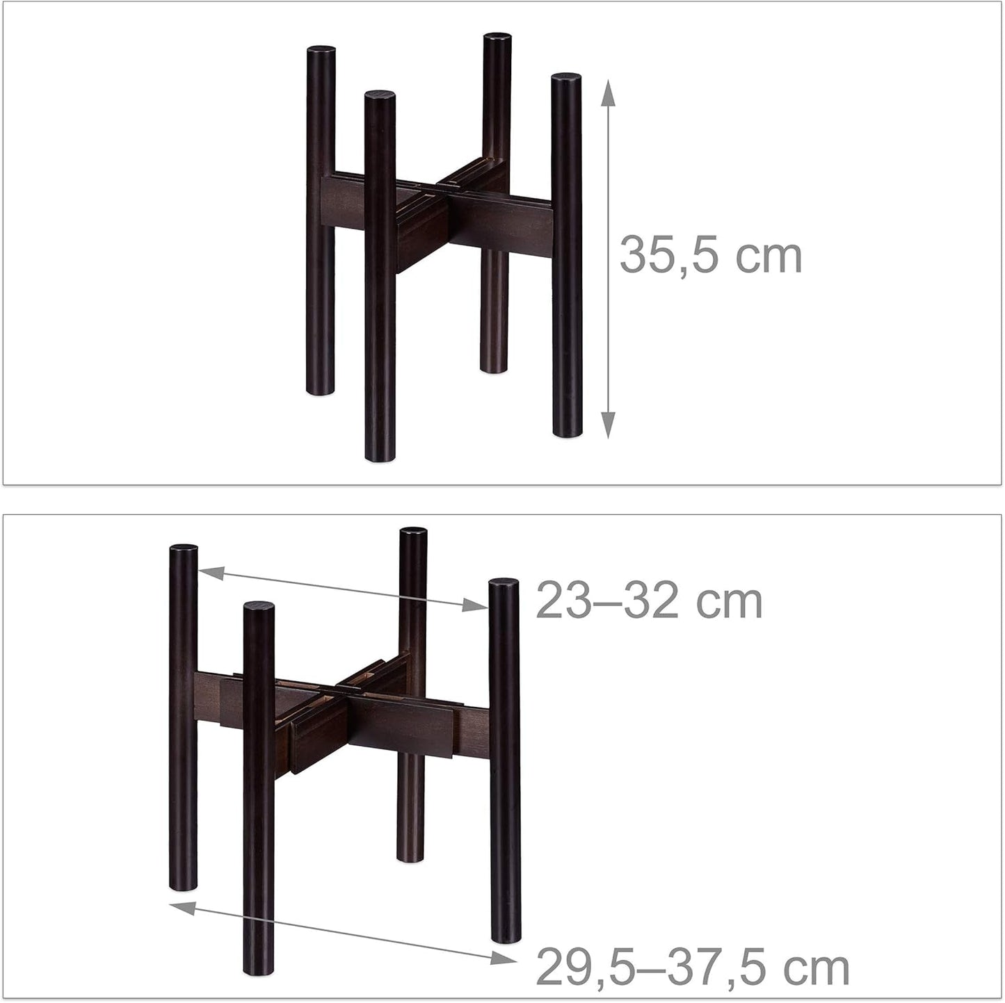 Relaxdays Bamboo stojan na květiny, individuálně nastavitelný, pro květináče do 32 cm, stojan na rostliny, V: 35,5 cm, hnědý, 1 kus 10028823