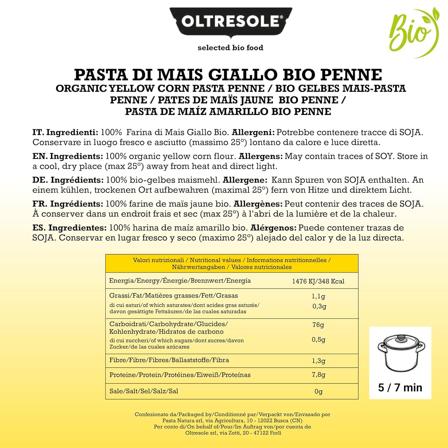 Pasta di Mais Giallo Biologica Italiana Bezlepkové, Formato Penne - bezlepkové těstoviny, 100% farina di mais giallo bio, vegan, confezione da 3 pacchi da 350 g