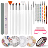 Nail Art Dekorationen & Nagelpinsel Set, Nageldesign Zubehör, Nagelset 5 Stk 2 Wege Punktierung Stift, 15 Malerei Polnisch Pinsel Set, 10 Streifenband, 4 Boxen Bunte Nagel zdobení kamínky
