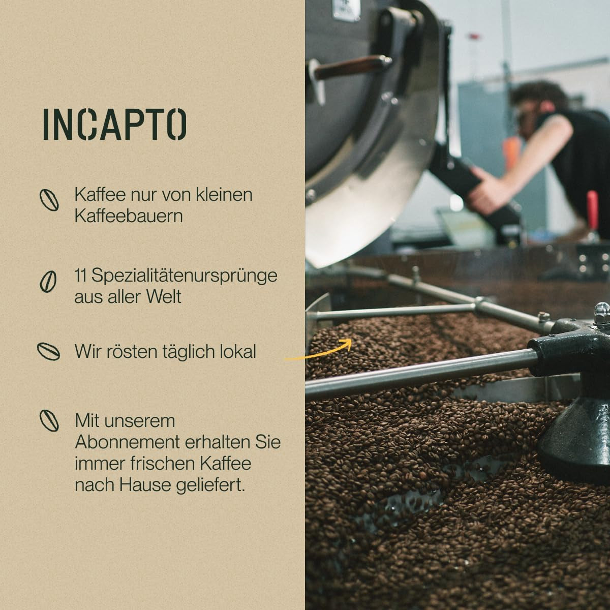 Incapto Spezialitäten-Kaffeebohnen | Kolumbijský jediný původ | Espresso 100% Arabica | Speciální káva 84 bodů SCA | Tradiční Geröstete Bohnenkaffee | Plantage Huila, Cadefihuila, 1kg