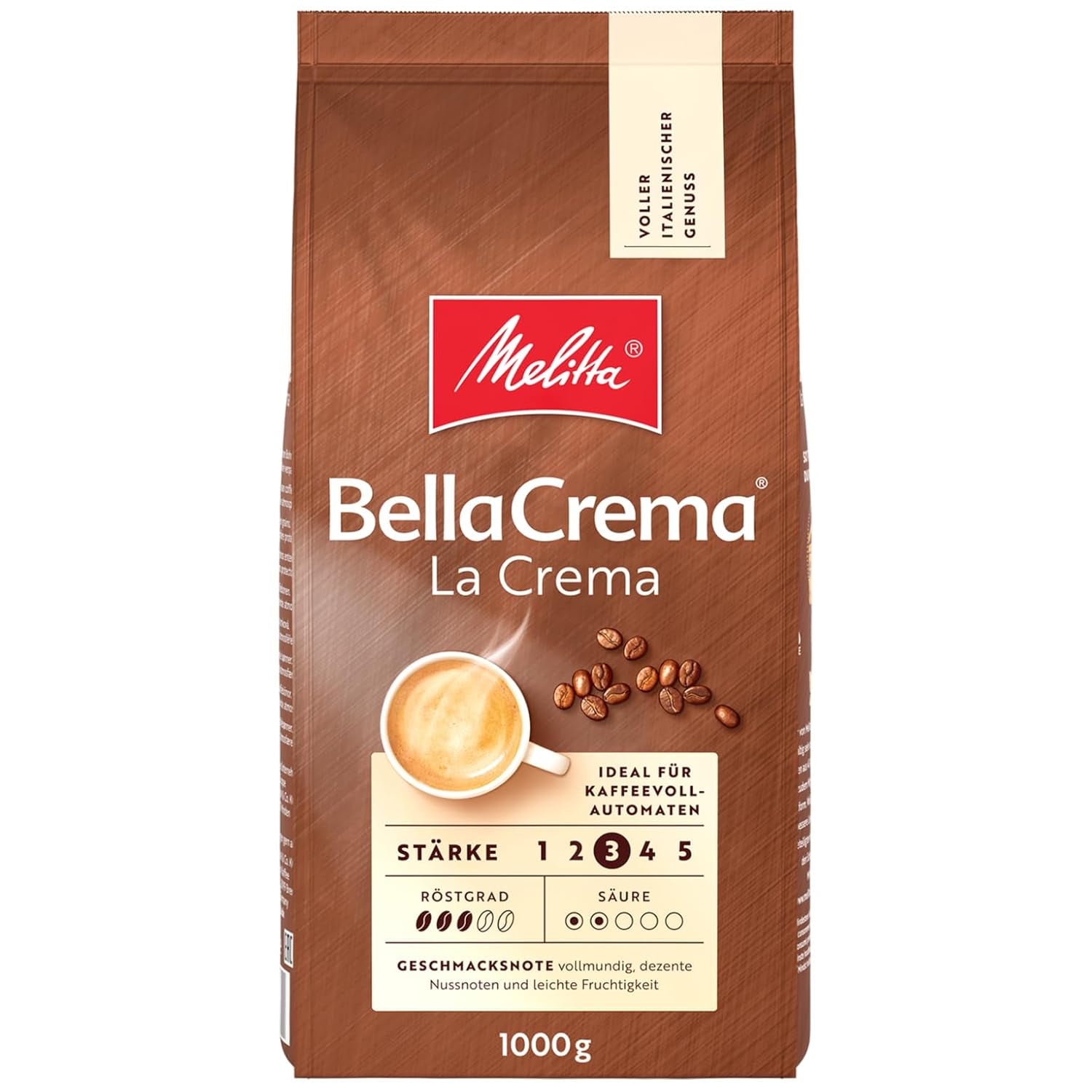 3 kávová zrna Melitta BellaCrema La Crema, středně pražená, každé 1 kg