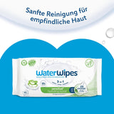 WaterWipes Sensitive+ Hydrating Boost vlhčené ubrousky, hydratační ubrousky, 360 kusů (6 balení), 3 v 1 čistí, pečují, hydratují, 99% voda z Aloe Vera, neparfémované dětské ubrousky
