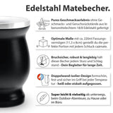 Čajová sada Mate Bio ● 3 sortimenty Mate + Dvoustěnný hrnek Mate z nerezové oceli + Bombilla + Návod na vaření (černý)