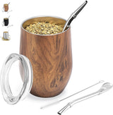 Moderní hrnek Mate 340 ml, sada hrnků Yerba Mate s dvojitou stěnou z nerezové oceli, hrnek na čaj Mate s víčkem bez BPA, bombillas a čisticí kartáček (stříbrný)