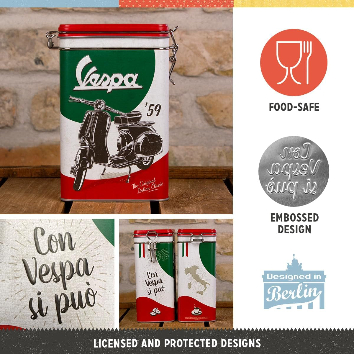 Nostalgic-Art retro krabička na kávu, 1,3 l, Vespa - italská klasika - nápad na dárek pro fanoušky skútrů, originální licencovaný produkt (OLP), dekorace do dílny Vintage Design, dekorace do dílny Vintage Design Boxy na skladování potravin Naty Shop