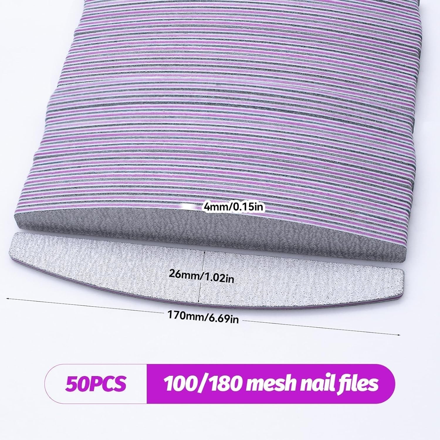 50 Stück Nagelfeile 100/180, Halbmond Nagelfeilen Für Gelnägel, Doppelseitige Nagelfeilen Set, Pilník na nehty, Grit Jednorázový pilník na nehty Für Nagelstudios DIY Nail Art Zuhause, Weiß