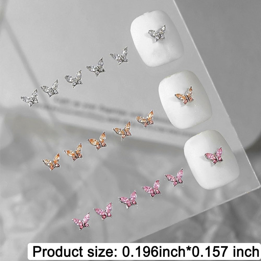 Mini Butterfly Zirkonové řetízky na klíče na nehty Y2K Bílá šampaňská Růžová drahokamu Crystal Butterfly Key Chains Nehty 3D Butterfly Design nehtů Klíčenky Butterfly Nails Dekorace Nail Art Klíčenky Nehtové doplňky