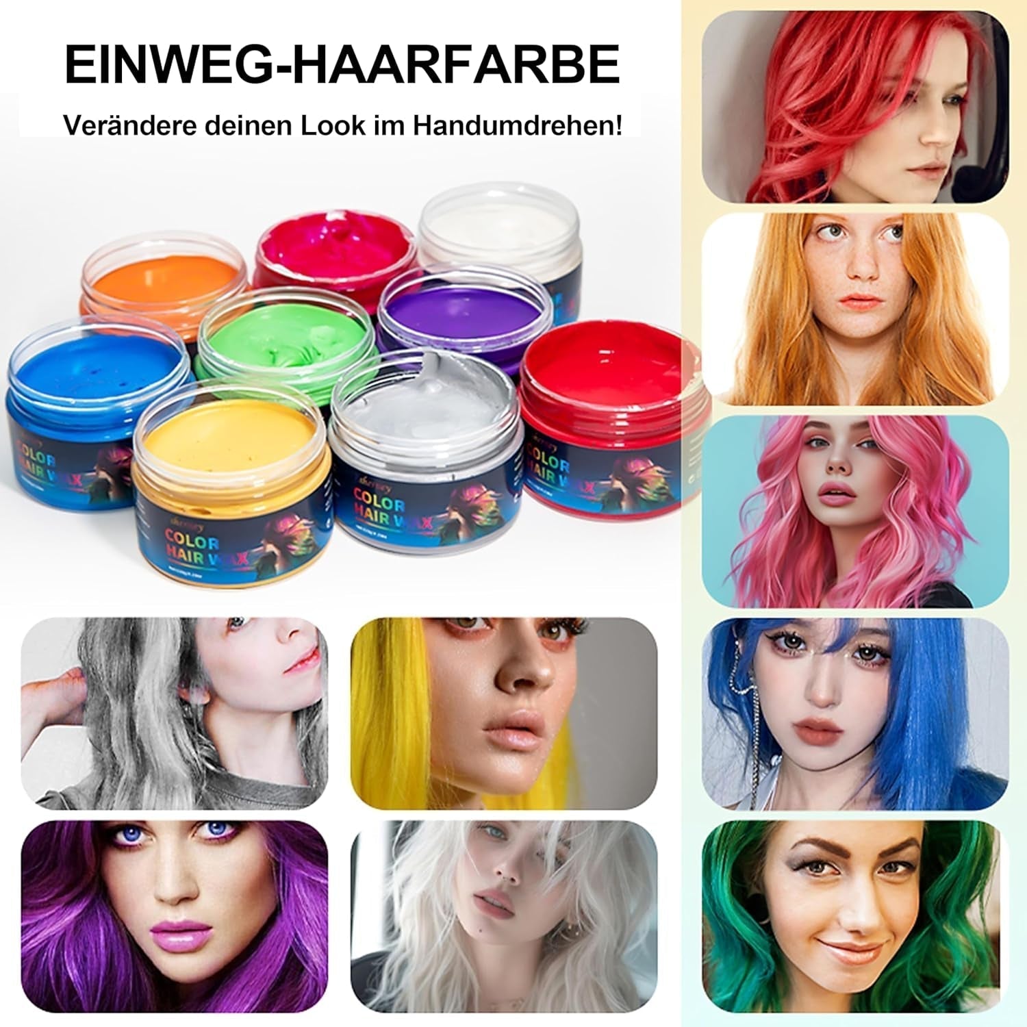 Temporary Green Hair Dye – Vosk pro barvení vlasů, Tón vlasů pro muže Ženy, Přírodní vlasová pomáda, Vosk pro barvení vlasů Crazy Party (4,23 oz, Zelený) Naty Shop Hair Dye