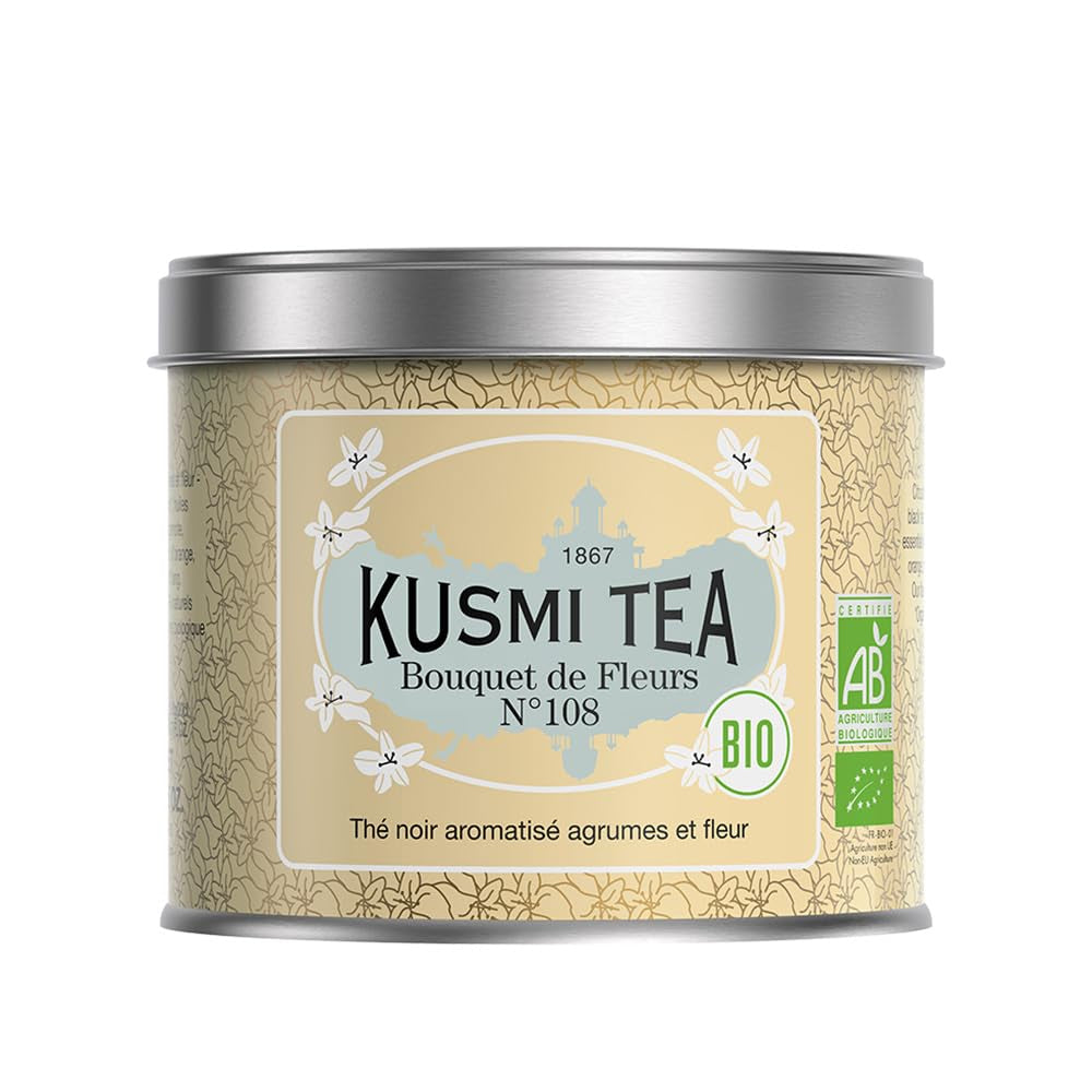 Kusmi Tea - Earl Grey Intense - Bio černý čaj Earl Grey se silným bergamotem a pikantním citronem - Sypaný čaj - 100g kovová krabička - Množství na cca 50 šálků
