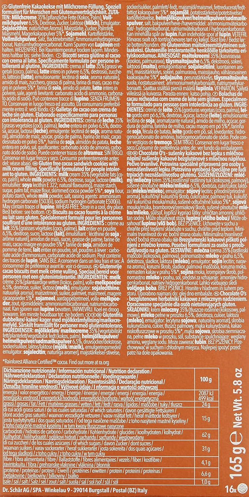 Čokoláda O'S kakaové sušenky, 165 g