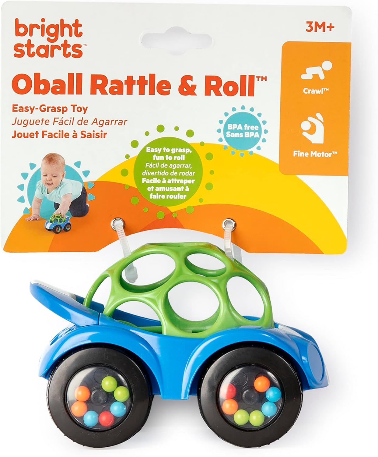 Bright Starts Oball Rattle Toy Motor Activity Hračka pro miminka a batolata od 3 měsíců 1 kus Náhodná barva Modrá nebo červená Dětské hračky Naty Shop