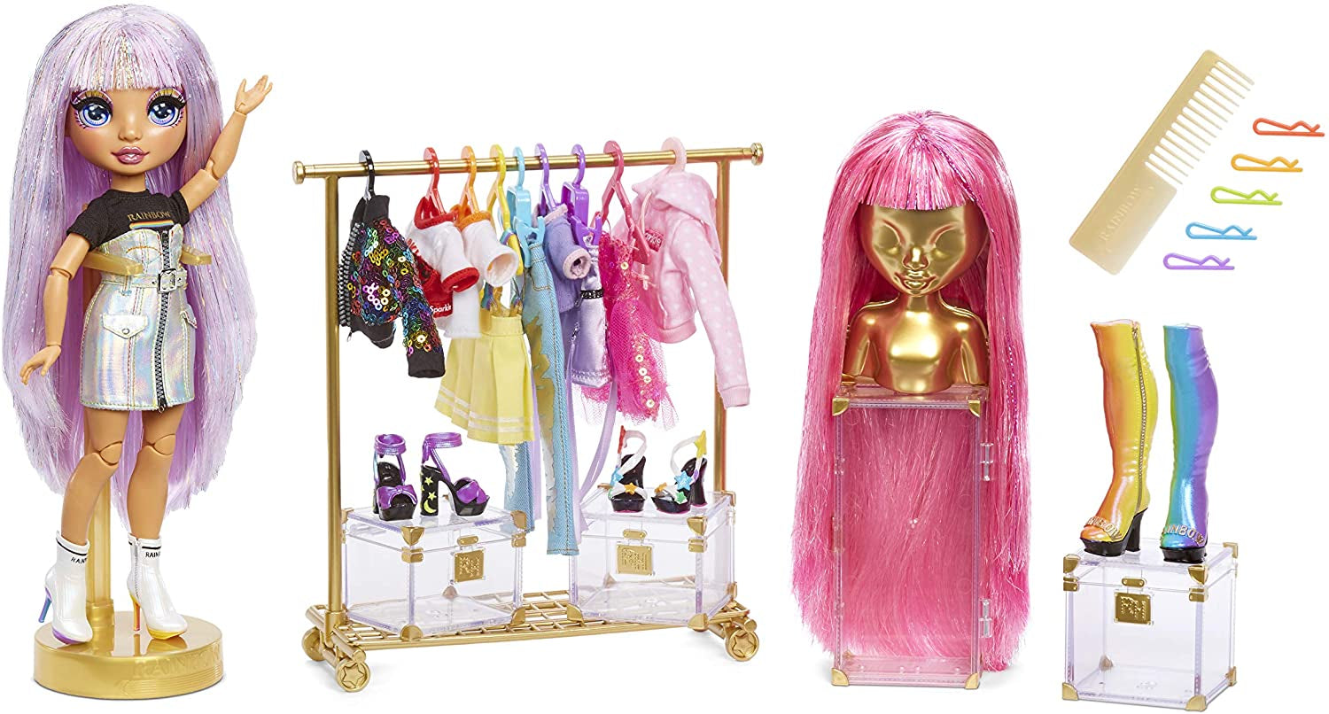 Rainbow High 571049 Fashion Studio - Exkluzivní panenka s oblečením, doplňky a 2 lesklými parukami - Vytvořte více než 300 outfitů!