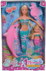 Simba 105733336 - Steffi Love Mermaid Friends, Kouzelná panenka mořské panny se sestrou Evi, Figurka delfína a další, Hračka pro děti od 3 let