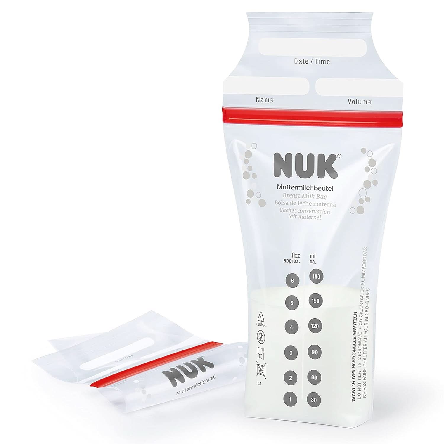 NUK sáčky na mateřské mléko, které šetří místo a lze je ihned použít, 180 ml, 25 ks, průhledné Příslušenství Potraviny a kojení Bebe Naty Shop