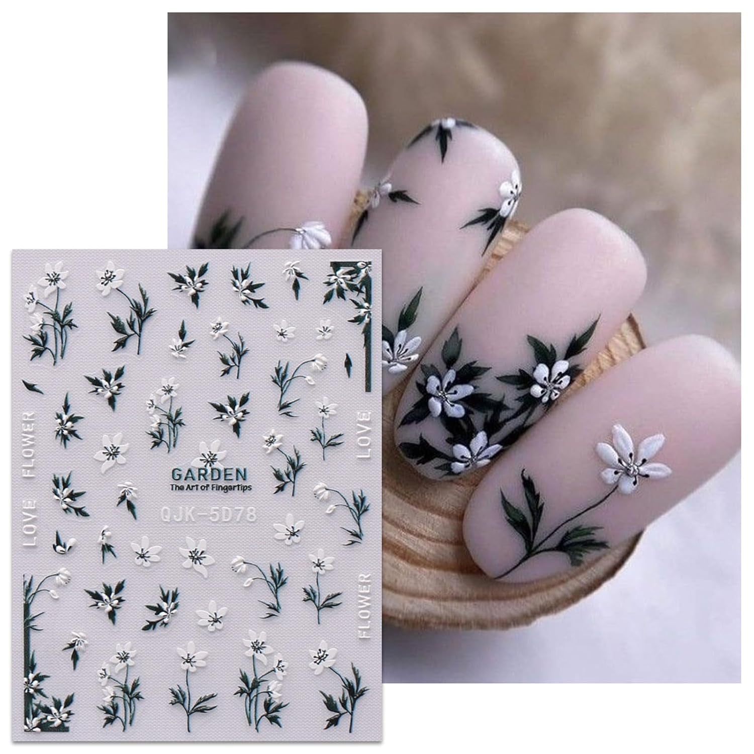 JMEOWIO 6 Blatt 3D Nagelsticker Frühlings Blume Nail Art Sticker Selbtklebend Nagelaufkleber 5D Stereoskopisch Bunte Summer Blumen Dekoration Nageldesign Zubehör