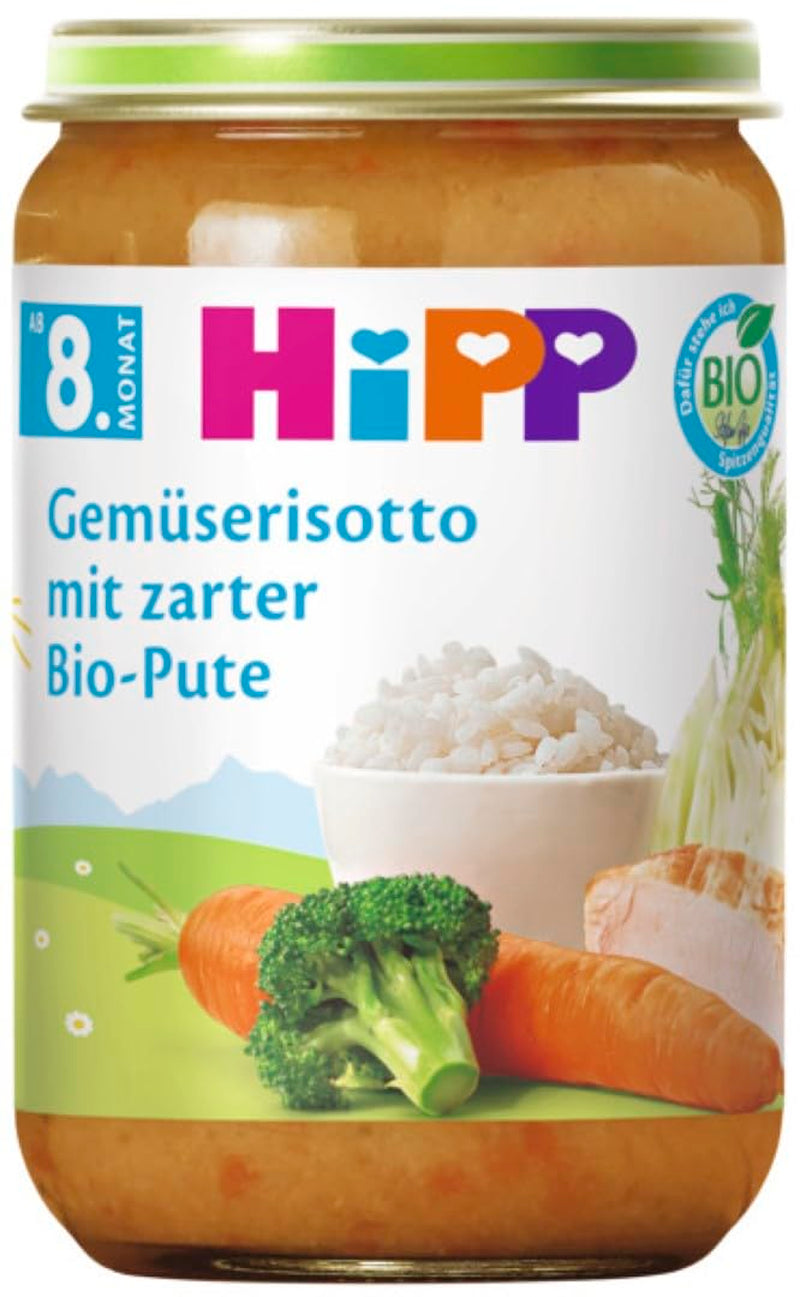 HiPP zeleninové rizoto s bio jemným krůtím masem (6 x 220 g), jídlo od 8 měsíců, bez přidané soli, s Omega-3, nejlepší bio kvality