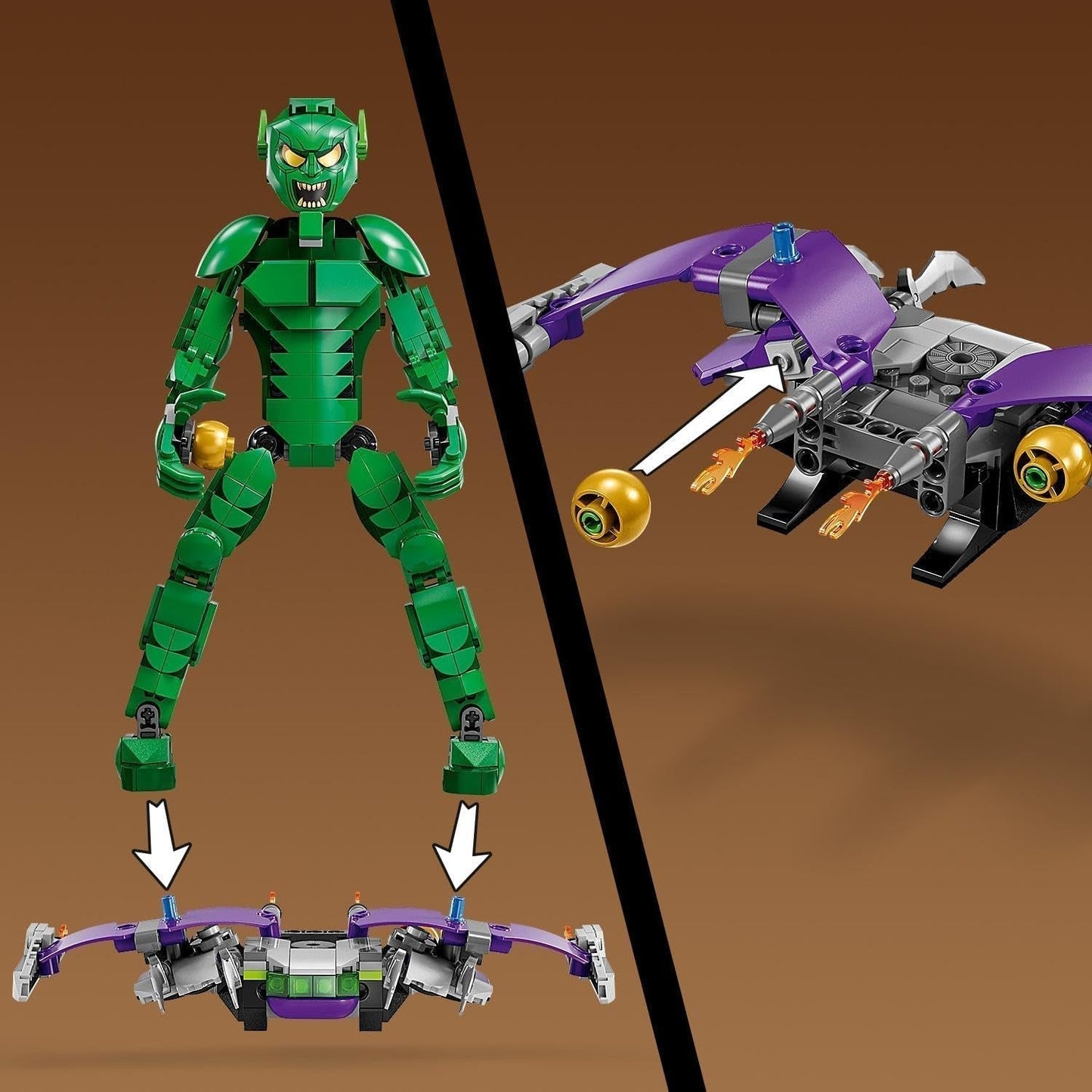 LEGO Marvel figurka zeleného skřítka, pohyblivá stavebnice Super padouch pro děti 8+, chlapci a dívky, vesmírná sada Spider-Man s posuvníky a dýňovými bombami, nápad na dárek pro superhrdinu 76284 Stavebnice Besuche den LEGO-Store