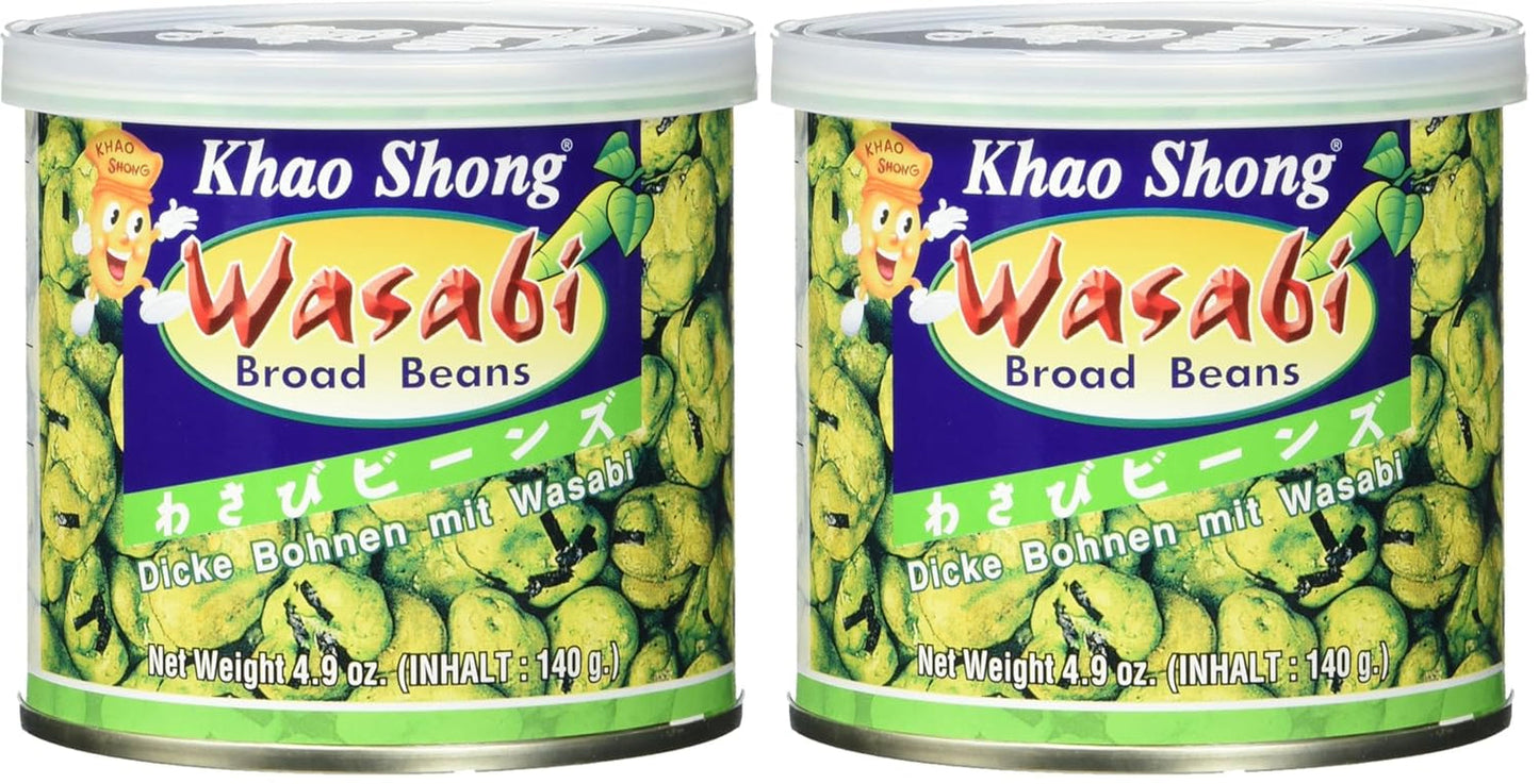 Khao Shong smažený zelený hrášek s wasabi, křupavý hrášek v pikantním těstíčku, nízkotučná alternativa k ořechům, středně pikantní, 1 plechovka 140 g | 140 g (1 balení)