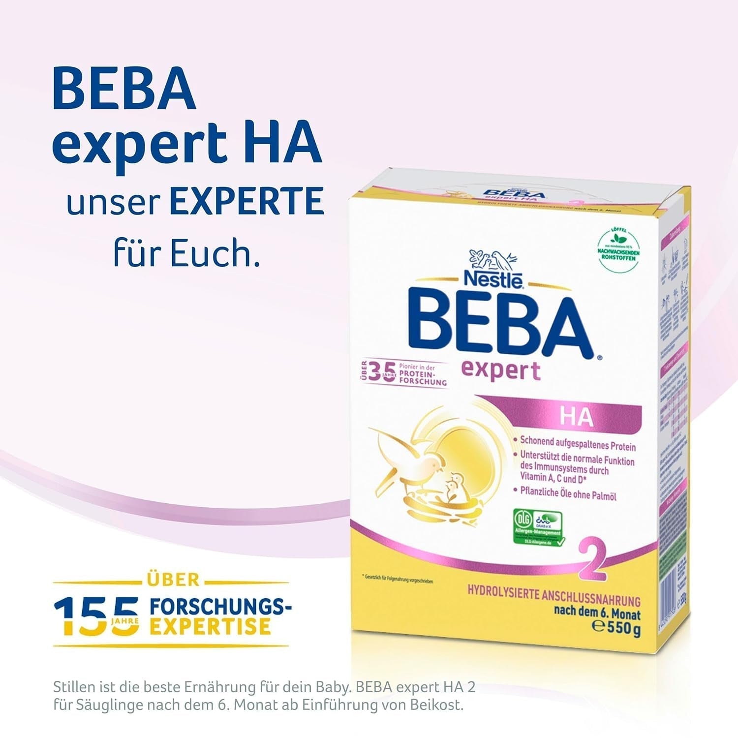 BEBA Expert HA 2 Pokračovací mléko po 6 měsících, kojenecká výživa s hydrolyzovanou bílkovinou, pouze laktóza, bez palmového oleje, balení 6 ks (6 x 550 g) Naty Shop