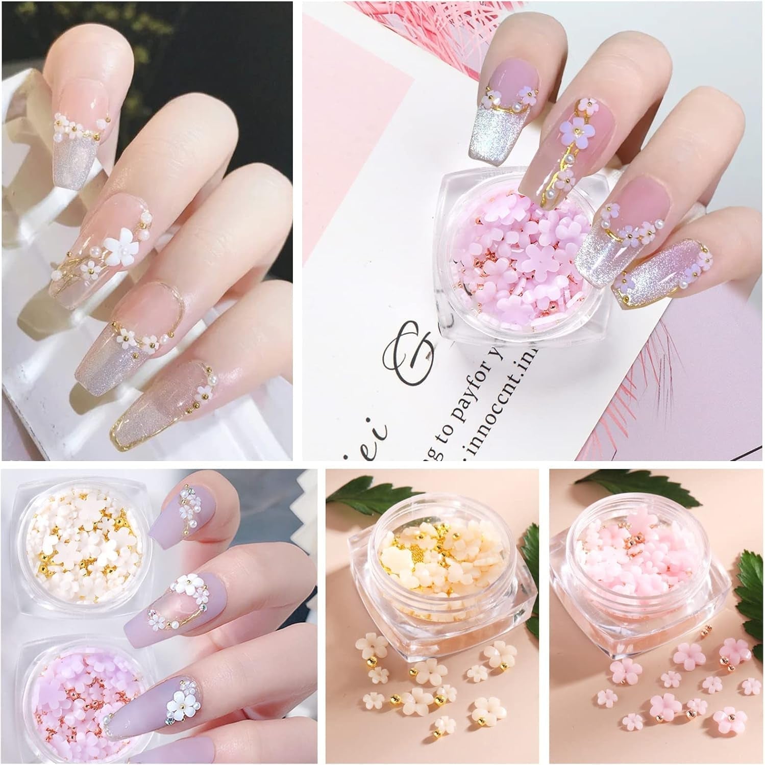 6 Box 3D Květinové Nagelkunst Charms, Acryl Flower Nagel Strass Mit Gold Und Silberperlen Ornamenten, Nagel Edelsteine, Nagel Zubehör Für Mädchen, Frauen, DIY Nageldesign, Basteldekoration…