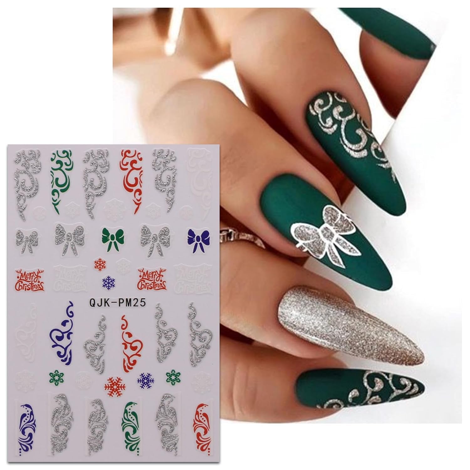 JMEOWIO Nálepka na nehty Glitzer Weihnachten 10 Blatt Nálepka na nehty Selbtklebend Nagelaufkleber Schneeflocken Zimní dekorace Nageldesign Zubehör