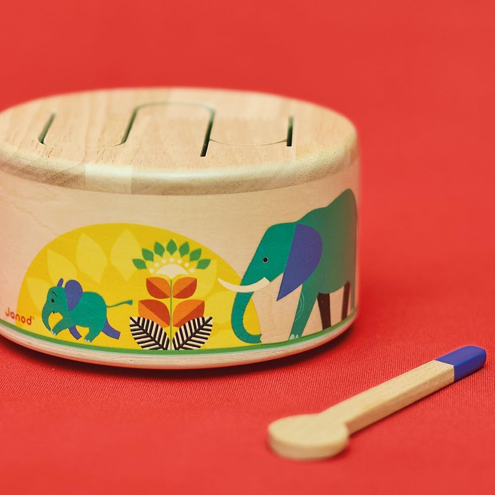Janod - Gioia Drum - FSC dřevěný buben + buben - Hraní rolí a rané hudební vzdělání - Akvarel - Od 18 měsíců, J07650 Bebe Toys Naty Shop