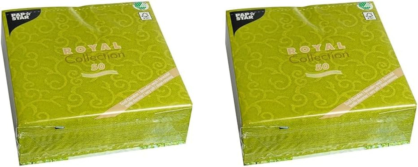 PAPSTAR 50 ubrousků ROYAL Collection 1/4-sklad 40 cm X 40 cm Olivově zelená Casali 84883 Dekorativní ubrousky Stolní dekorace pro svatby, křtiny a catering