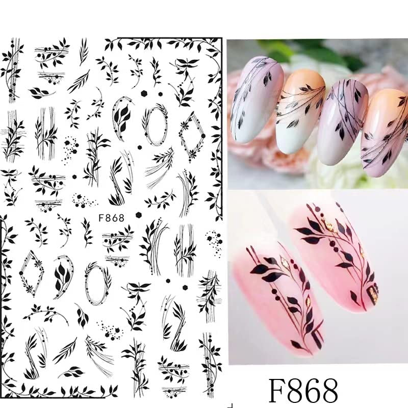JMEOWIO Nálepka na nehty Blumen 10 Blatt Nagelaufkleber Selbtklebend Černá Bílá Blossom Nálepka na nehty Dekoration Nageldesign Zubehör