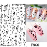 JMEOWIO Nálepka na nehty Blumen 10 Blatt Nagelaufkleber Selbtklebend Černá Bílá Blossom Nálepka na nehty Dekoration Nageldesign Zubehör