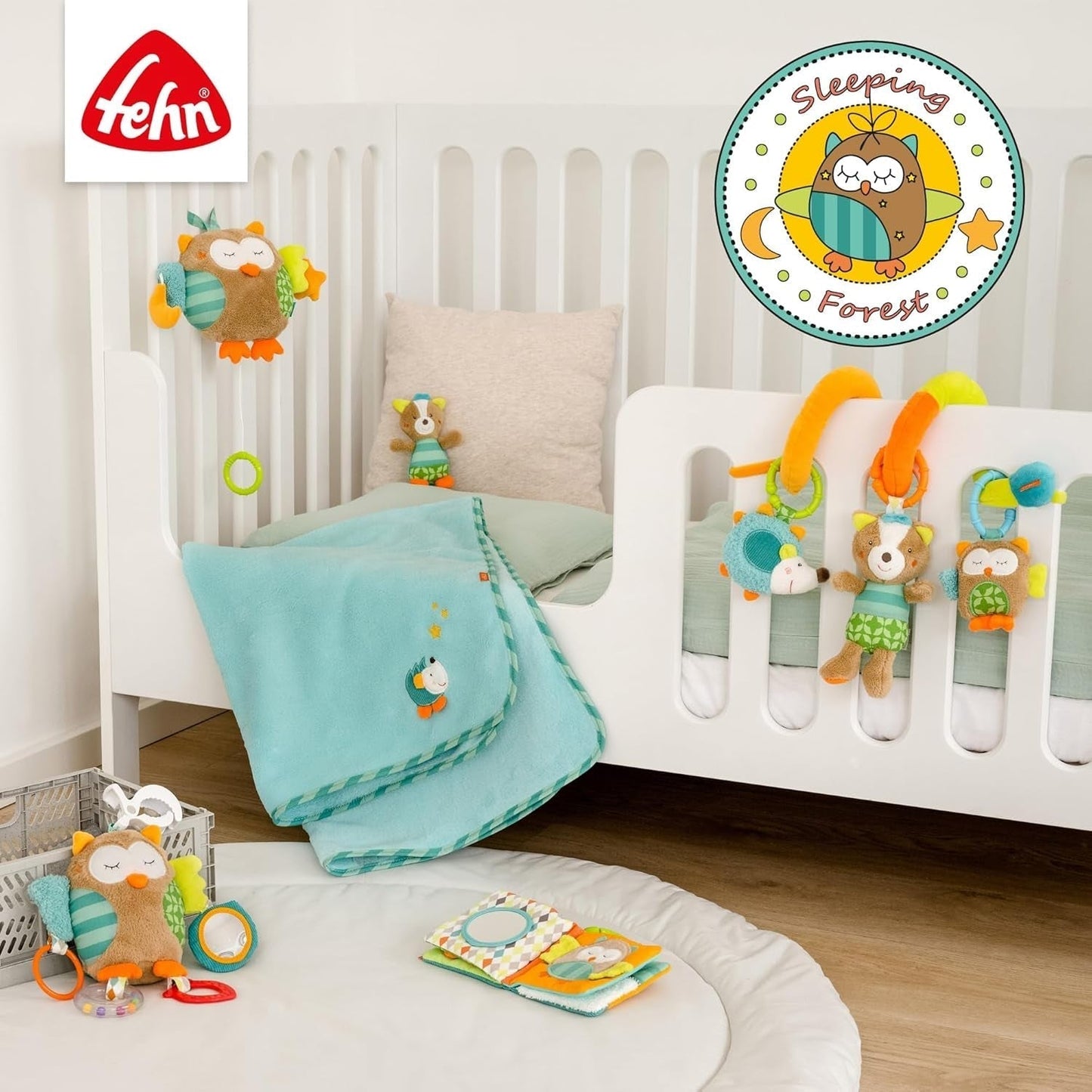 Fehn Activity Spiral Sleeping Forest - dotýkejte se a držte kočárek - hračka pro miminko do postýlky, ohrádky, kočárku a autosedačky - motorická hračka pro miminka a batolata od 0+ měsíců Baby Toys Naty Shop