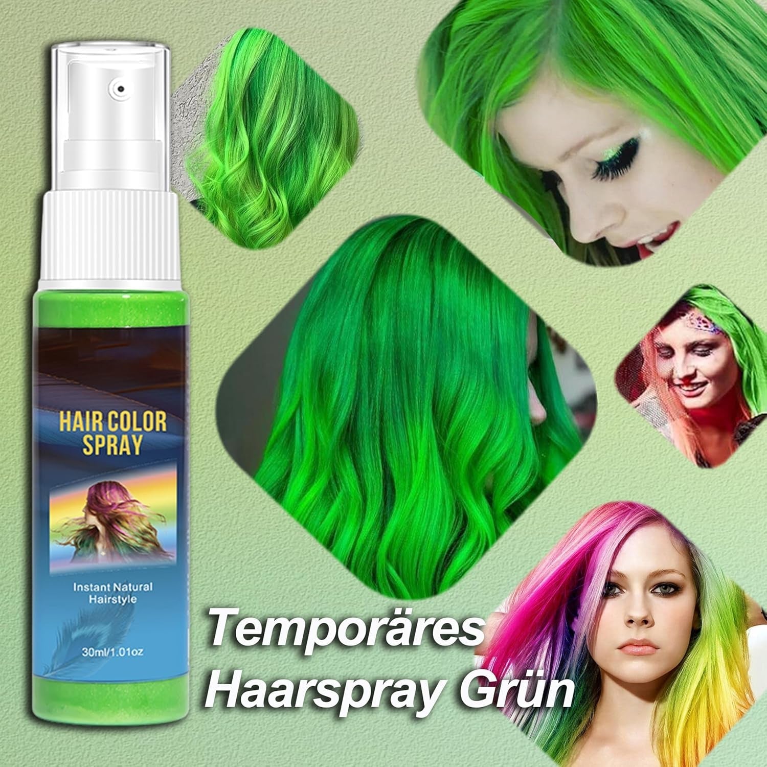 Barva ve spreji na vlasy - 30 ml Dočasná zelená barva na vlasy ve spreji, přírodní barva na vlasy Dočasná barva na vlasy ve spreji, smývatelná barva na vlasy pro party Cosplay Halloween (zelená) Naty Shop Hair Dye
