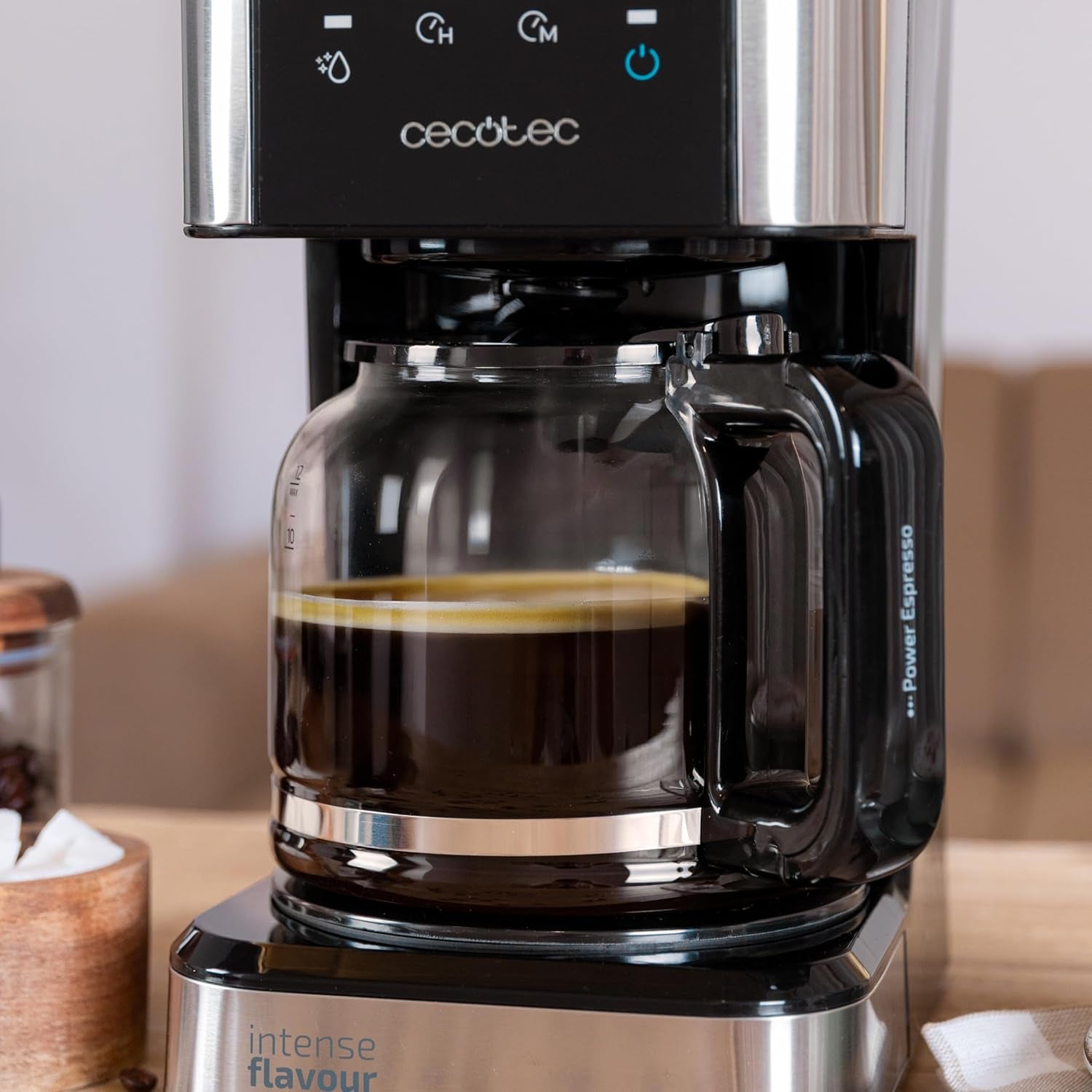 Espresso s filtrem Cecotec Coffee 66 Drop and Touch, výkon 950 W, 1,5 l, 12 šálků, dotykový displej, skleněná karafa, 24hodinový časovač, 6 spínačů, opakovaně použitelný síťový filtr