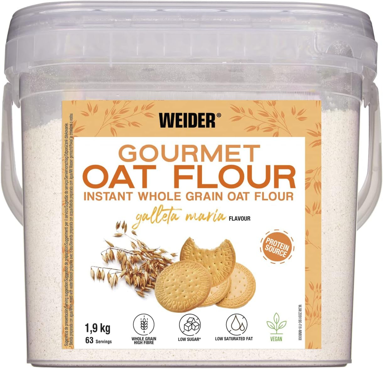 Weider Gourmet Oatmeal (1,9 kg) s příchutí brownie. Celozrnné ovesné vločky. Zdroj bílkovin s nízkým obsahem cukru.