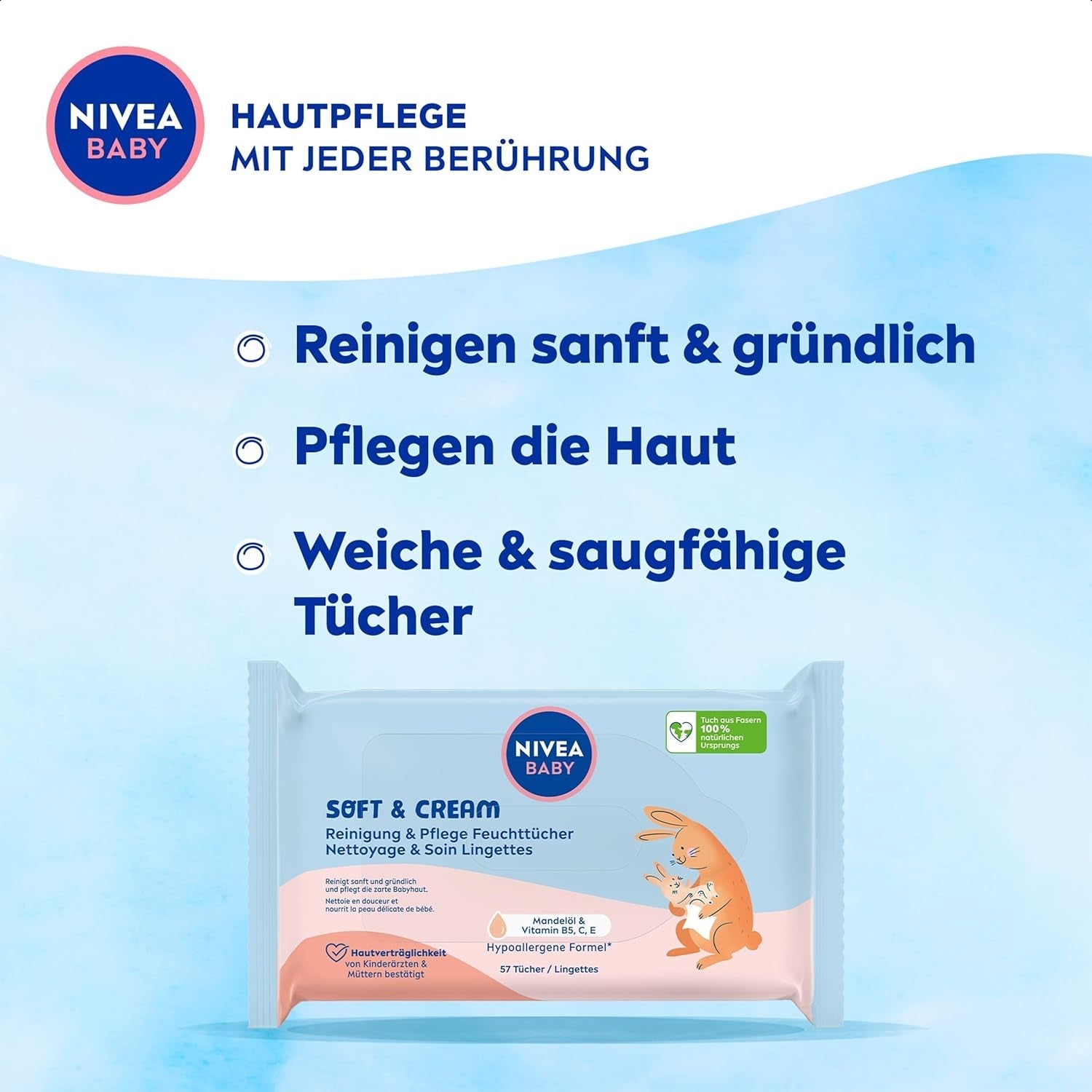 NIVEA BABY Soft & Cream vlhčené ubrousky pro miminka (4 x 57 kusů)