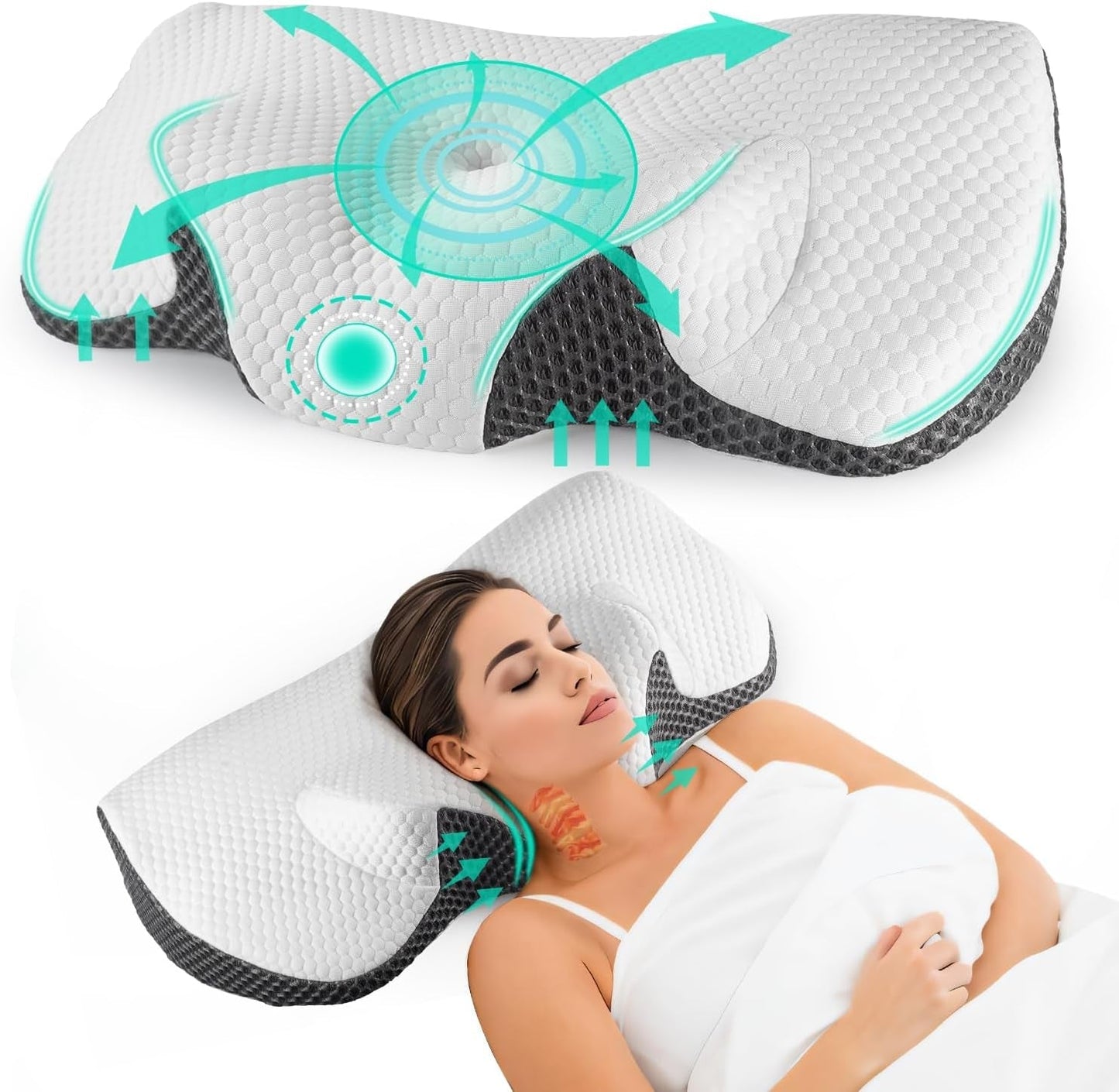 IDEA Polštář proti bolesti šíje Ortopedický polštář vyrobený z paměťové pěny Polštář Ergonomický nákrčník pro optimální podporu Polštář proti chrápání pro boční, zadní a břišní spaní Krční ortopedické polštáře Naty Shop