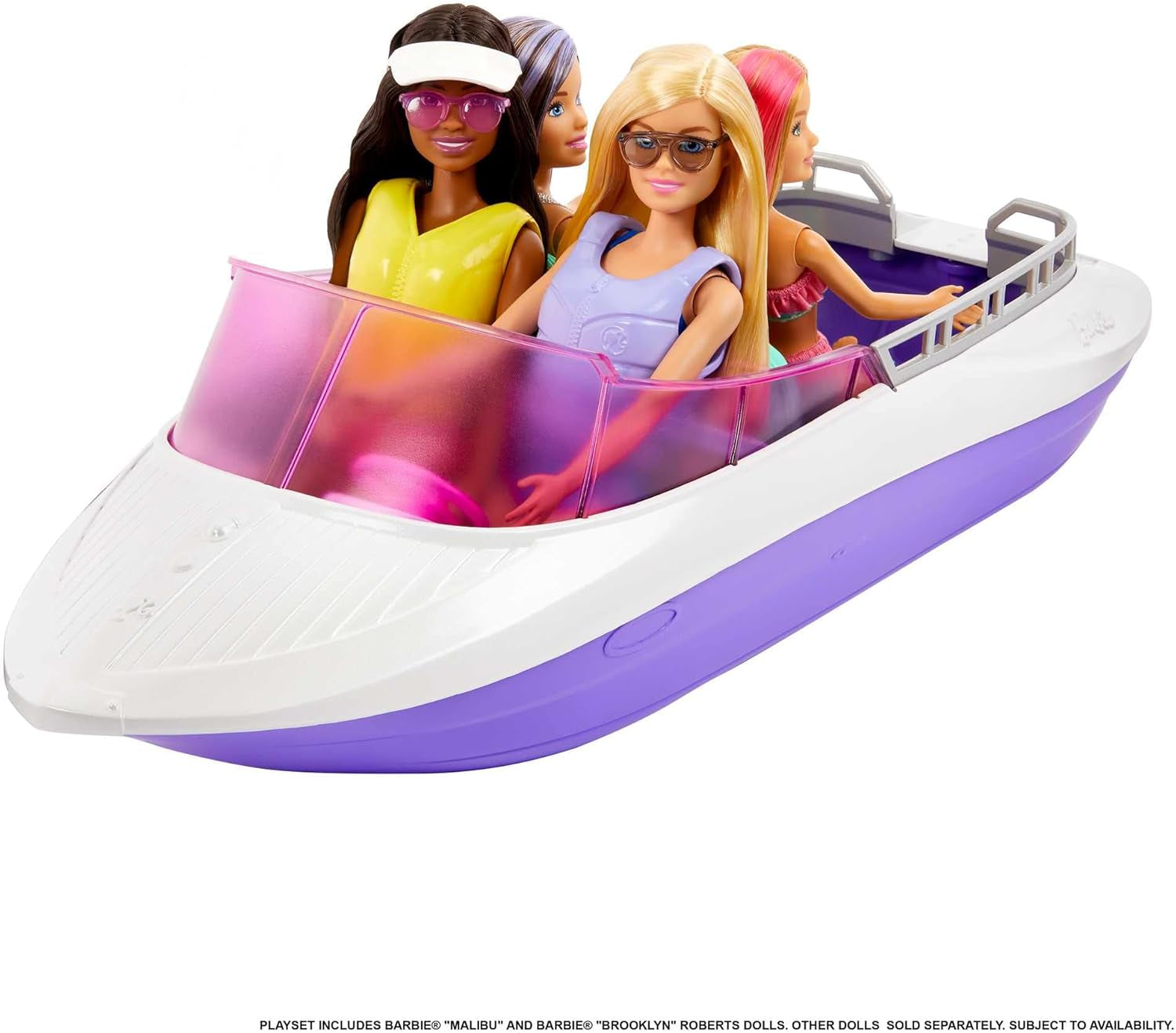 Barbie HHG60 - Motorový člun mořské panny se 2 panenkami (blondýnka/bruneta) a různými doplňky, hračka pro děti od 3 let