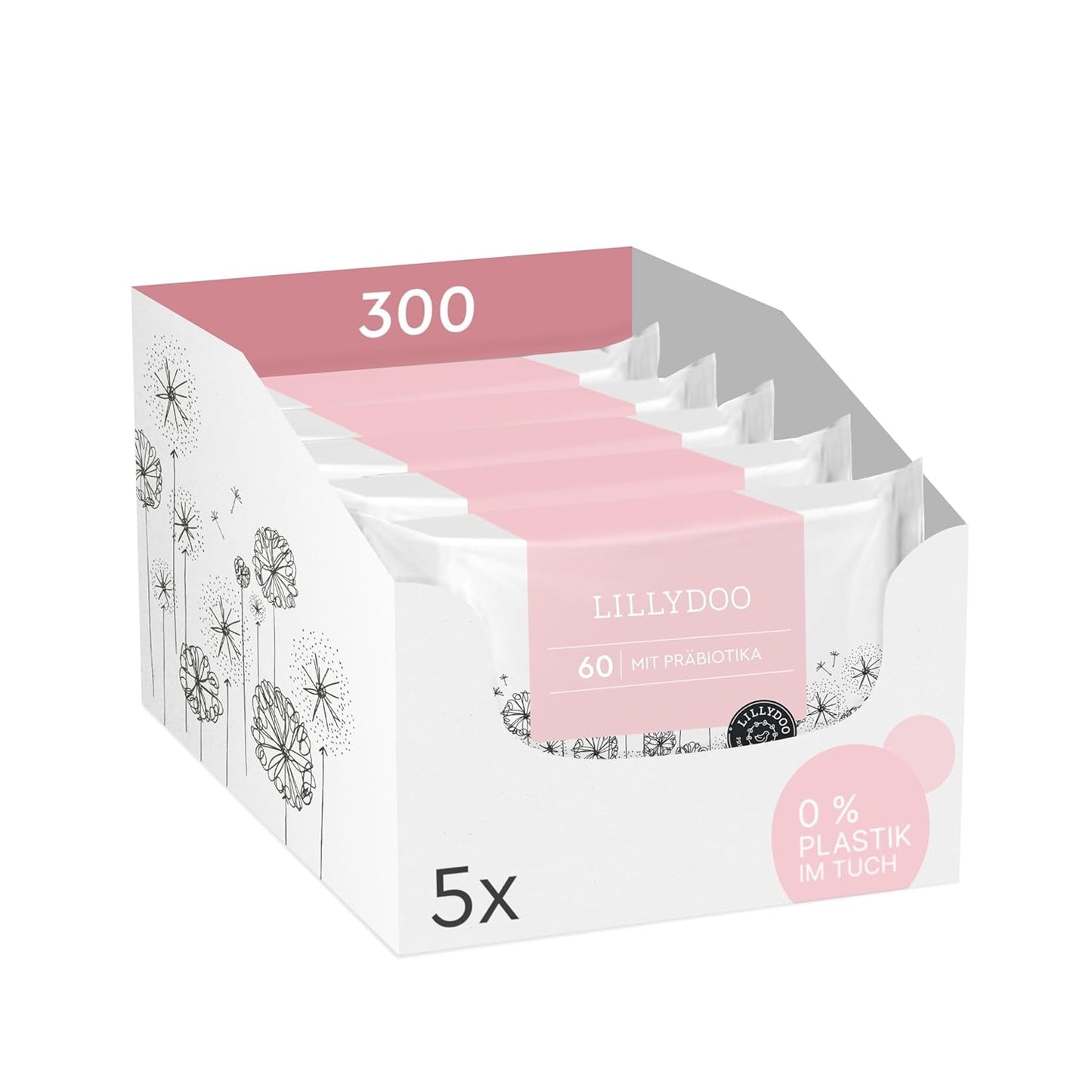 Zelené vlhčené ubrousky LILLYDOO, počet 600 (10 x 60), 100% ubrousek odolný proti roztržení bez plastů – bez parfemace, jemný a přírodní, jemný čistící prostředek pro citlivou pokožku, dermatologicky testováno