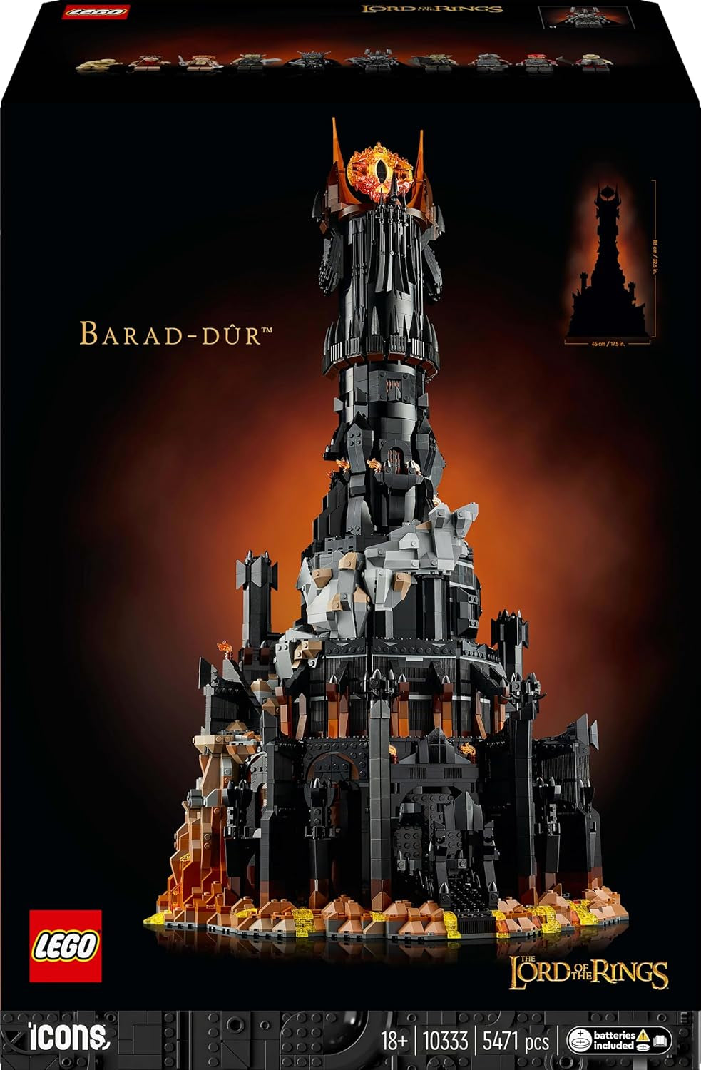 LEGO Icons Pán prstenů: Stavebnice pro dospělé Barad-Door se Sauronem, Gothmogem, Orkem, Frodem, Samem a Glumem Minifigurky Filmové upomínkové předměty Fanoušek Sběratelské 10333 stavebnic Beuche den LEGO-Store