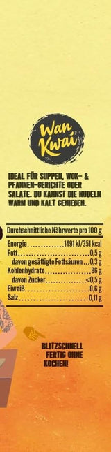 Skleněné nudle Wan Kwai 100g – Gurmánská asijská odrůda! Bezlepkové, vyrobené ze škrobu z fazolí mungo a vody. Ideální do polévek, wok jídel a salátů. Jemná textura, hotová za 5 minut.