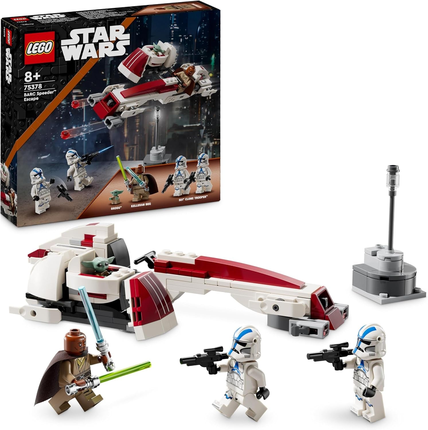 LEGO Star Wars Útěk se speederem BARC, sada Mandalorian, dětské kolo s postranním vozíkem, obsahuje figurky Kellerana Beqa a Grogu, dárek pro chlapce a dívky od 8 let 75378 Stavebnice Besuche den LEGO-Store Toy Brick