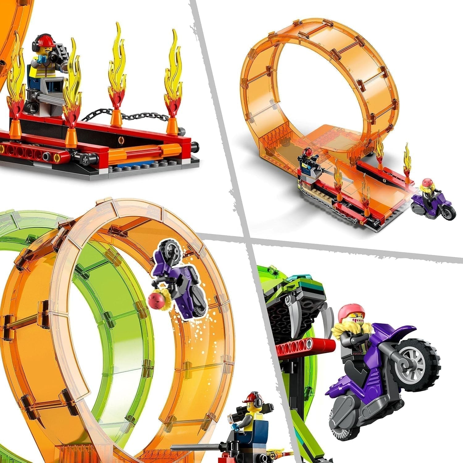 LEGO 60339 City Stuntz Stuntz Show Double Looping Set, vč. rampa, monster truck, 2X motocykl a 7 minifigurek, hračka pro děti od 7 let Stavebnice Besuche den LEGO-Store