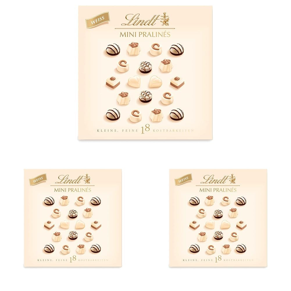 Čokoláda - Mini bílé pralinky | 90 g | Krabička s 18 pralinkami v 6 lahodných sortimentech | Čokoládový dárek | Čokoládový dárek (balení 3 ks)