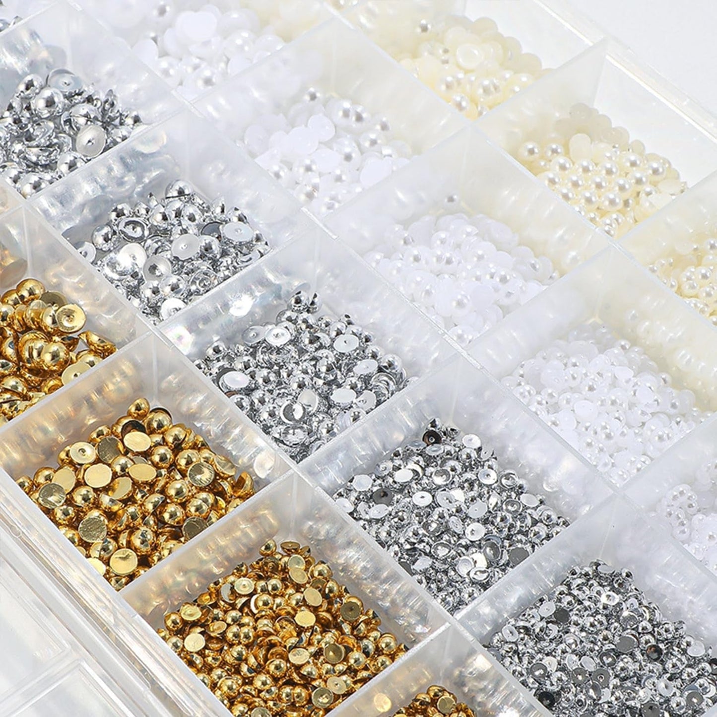 GZMAYUEN 920Pcs Zlatá Stříbrná Perlen s plochým zády pro nehty, Halbrunde Weiße Beige Perlen na nehty, Kleine Halbrunde Perlen s plochým zadním dílem Für DIY Nail Art Decor