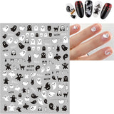 JMEOWIO Nálepka na nehty Halloween 8 Blatt Nálepka na nehty Selbstklebend Nagelaufkleber Totenkopf Horror Geist Hexe Spinnennetz Fledermaus Kürbis Spukdekoration Nageldesign Zubehör