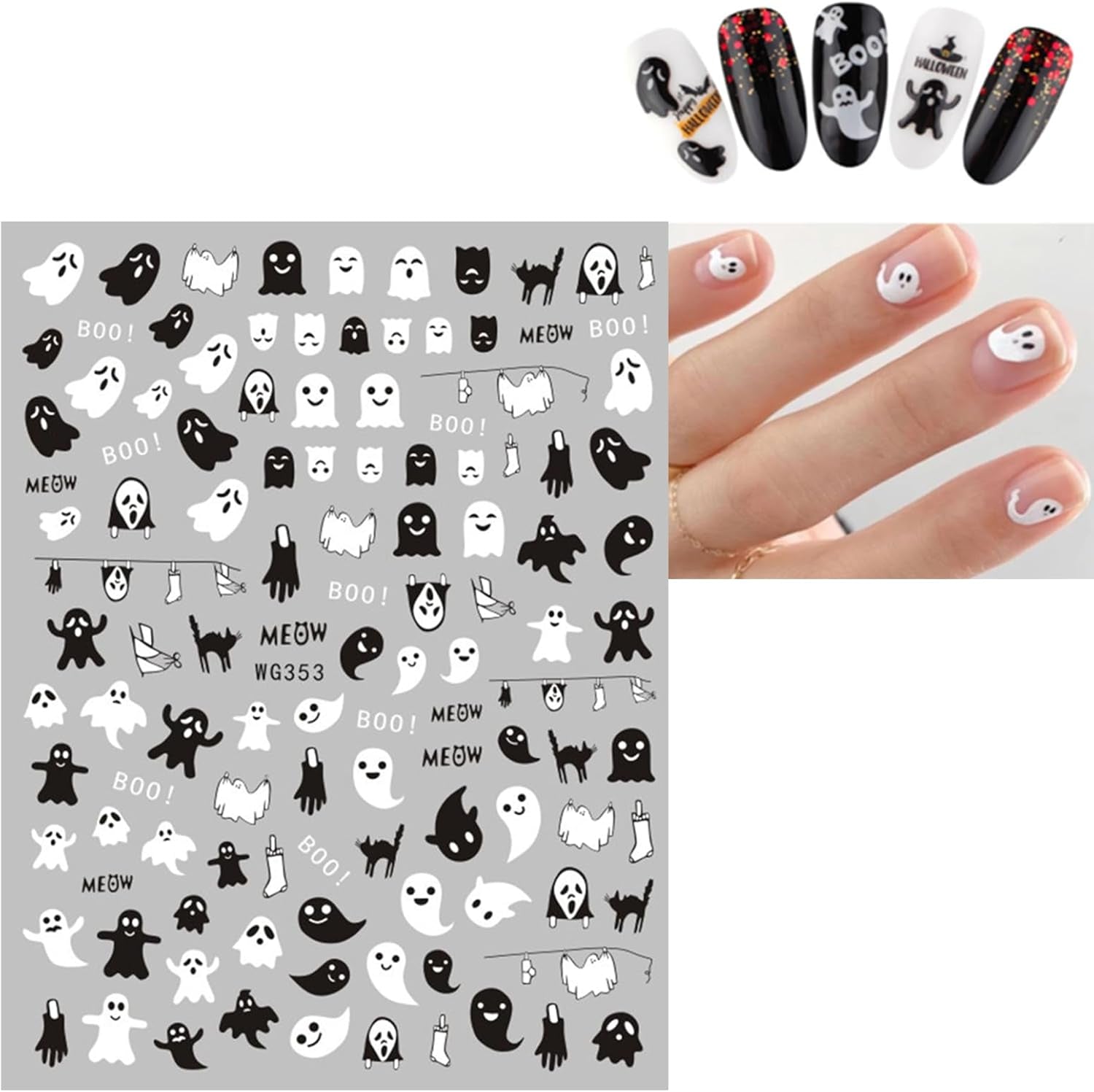 JMEOWIO Nálepka na nehty Halloween 8 Blatt Nálepka na nehty Selbstklebend Nagelaufkleber Totenkopf Horror Geist Hexe Spinnennetz Fledermaus Kürbis Spukdekoration Nageldesign Zubehör