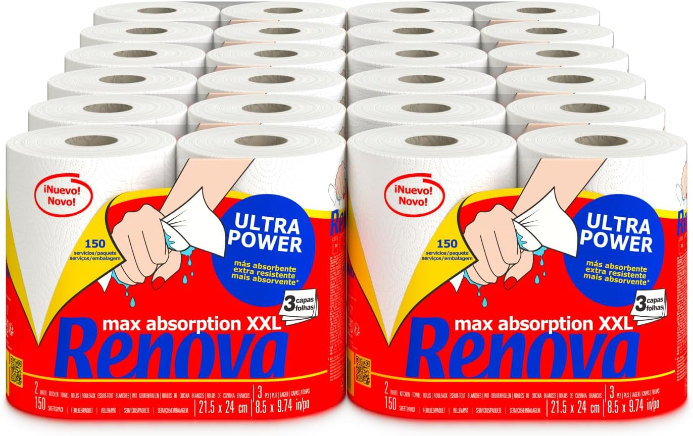 Kuchyňské rolky Renova Renova Ultrapower | 24 XXL rolí = 60 standardních rolí | 3 ultraabsorpční a maximálně odolné vrstvy | Fsc certifikovaný papír