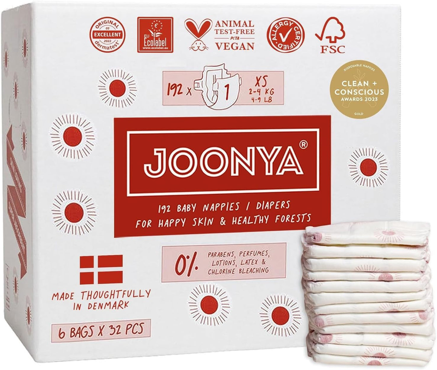 Dětské plenky, velikost 3M (4-8 kg) - 1 pytel po 28 - Bez škodlivých látek, ekologické, vysoce savé, vhodné pro noční použití, ultratenké a měkké - Vyrobeno v Dánsku