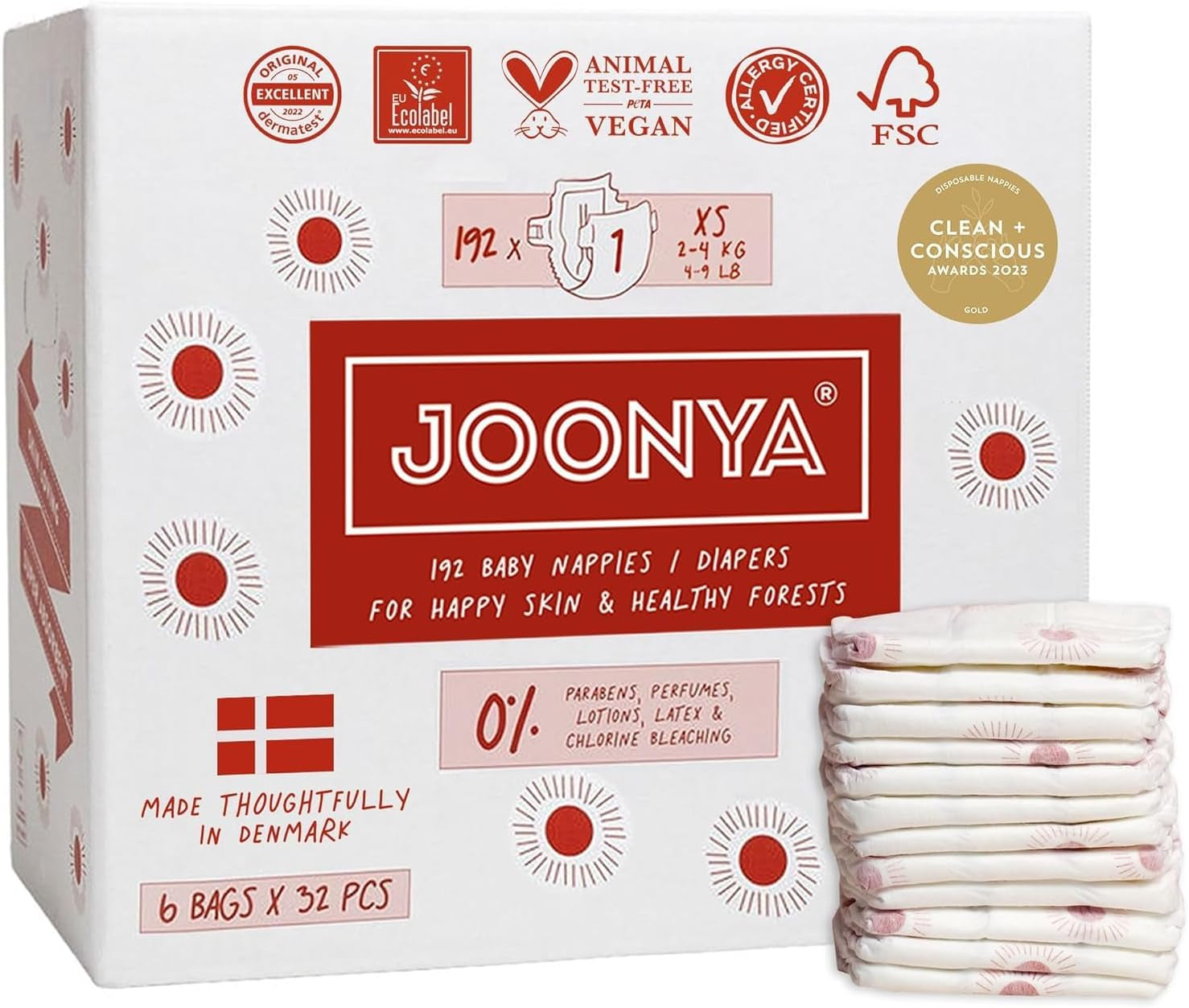 Dětské plenky, velikost 3M (4-8 kg) - 1 pytel po 28 - Bez škodlivých látek, ekologické, vysoce savé, vhodné pro noční použití, ultratenké a měkké - Vyrobeno v Dánsku