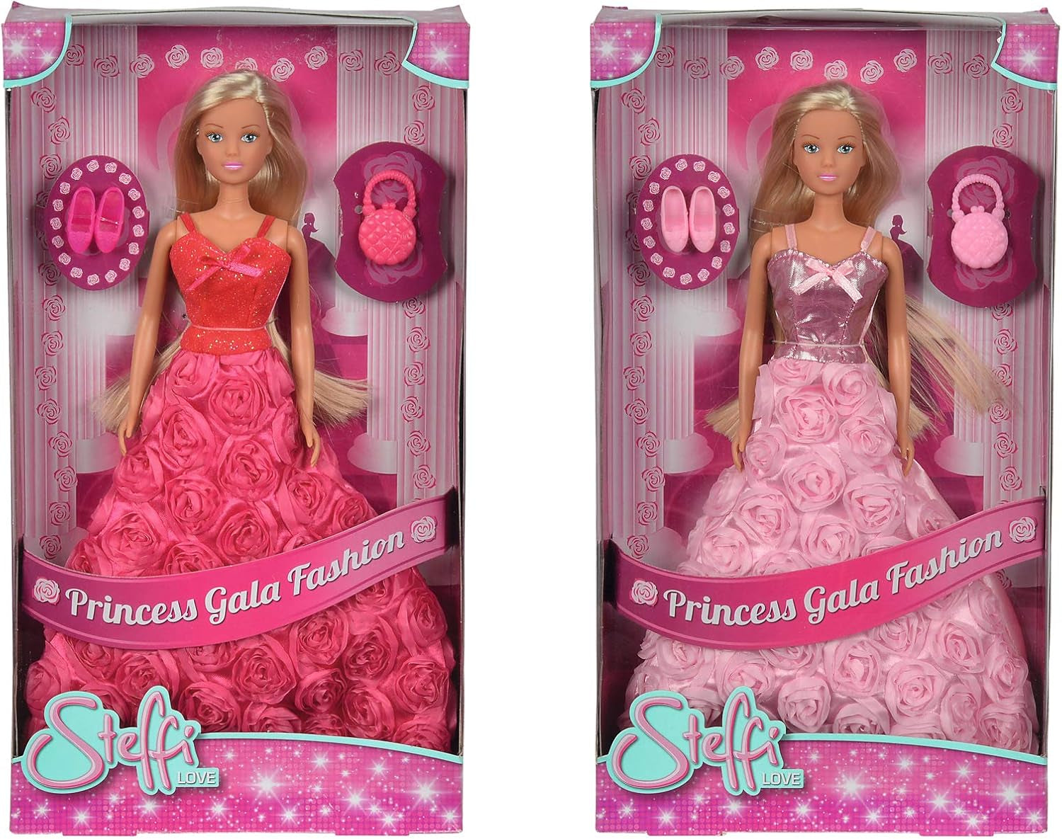 Simba 105739003 - Steffi Love Princess Gala Fashion, 2-Fach Sortiert, es Wird nur EIN Artikel geliefert, Spielpuppe als Prinzessin im traumhaften Rosenkleid mit Handtasche, 29 cm, ab 3 Jahre